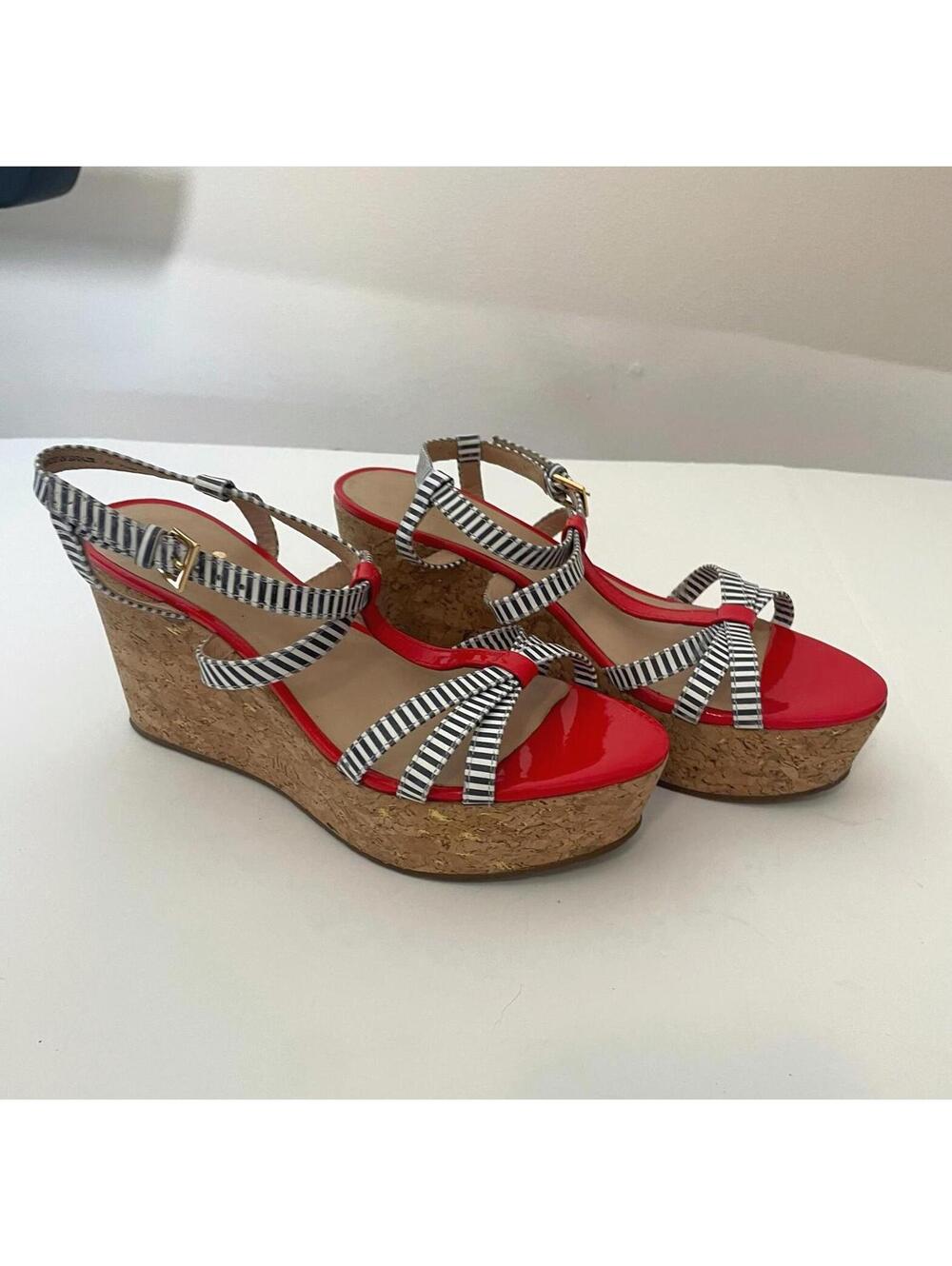 Kate Spade New York Tropez Nautical Striped Cork Wedge Sandals - Size 7.5M